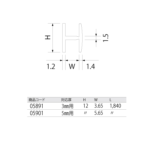 アルミ 巾広H柱 シルバー(C) 5x1840