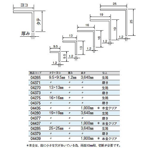 *真鍮 アングル 25x25x1.2 本金(C) 1800